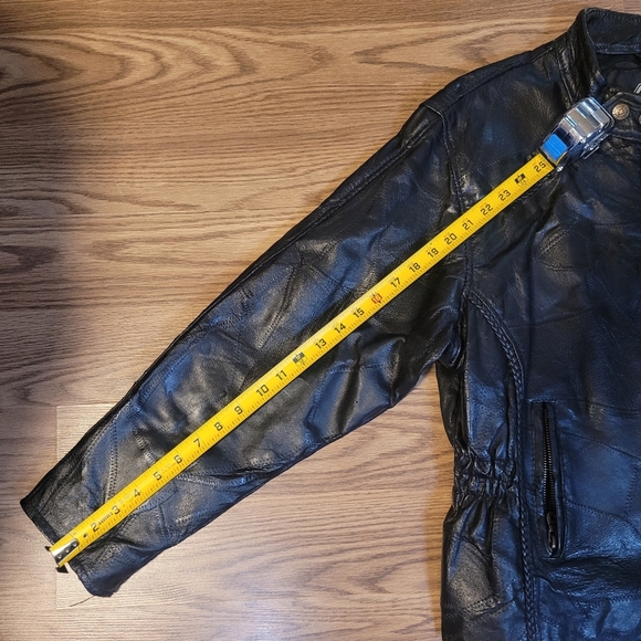 Black Patchwork Leather Motorcycle Jacket - Picture 9 of 14